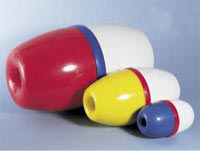Red, yellow and blue buoys